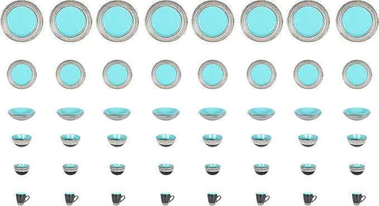 48 Piece Dinnerware Set, Ceramic Plates and Bowls Sets for 8, Microwave and Dishwasher Safe, Handcrafted Tree Bark Series Dish Set, Turquoise