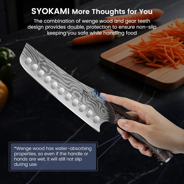Nakiri Chef Knife, 7.2 Inch Japanese Style Vegetable kitchen Knife, Razor Sharp for Precision Cutting, Damascus Pattern, Ergonomic Full Tang Wooden Handle, Birthday Wedding Cooking Gifts