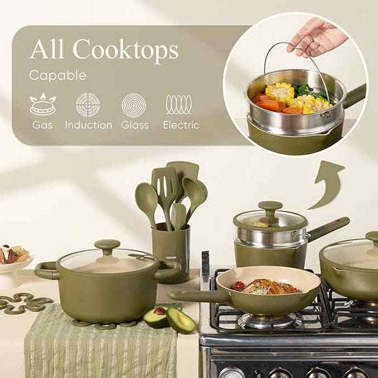 CAROTE 21pcs Cookware Set Nonstick Pots and Pans Set, Ceramic Cookware Set Induction Cookware, Non toxic Healthy Non Stick Kitchen Cooking Set, PFAS PTFE Free