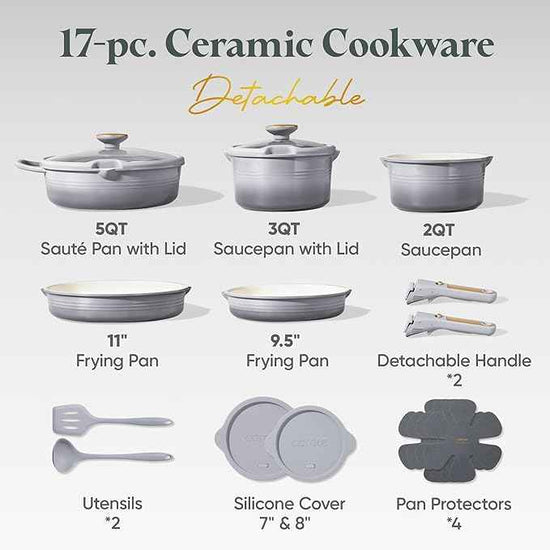 CAROTE 17Pcs Titanium Cookware Set, Pots and Pans Set Non Stick, Kitchen Cooking Set with Detachable Handle, Non Toxic Induction Cookware, Dishwasher/Oven Safe