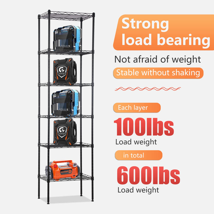 6 Tier Wire Shelving 17L x 12W x 64H Pantry Shelves Storage Rack Shelving Units Adjustable Metal Shelves for Kitchen Commercial Garage Small Places