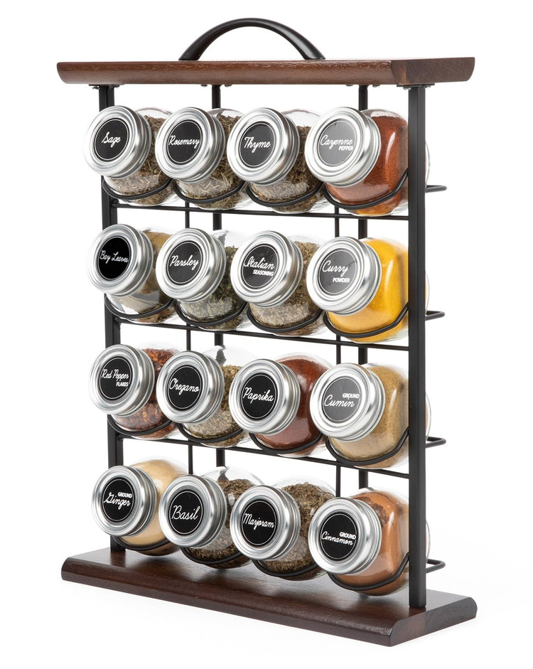16 Jar Acacia Wood Vertical Spice Rack with Spices Included & 5