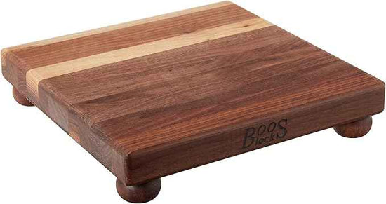 John Boos B Series Square Wooden Walnut Cutting Board 12”x12” – 1.5” Thick, 5-lb Non-Reversible Butcher Block with Wood Bun Feet & Edge-Grain