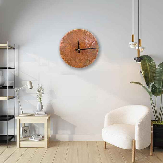Handmade Copper Wall Clock Artisan Touch in Every Piece - Tree of Time Wall Decor Copper Clock for Living Room, Office, Kitchen & Bedroom (Rusty Clock, 17.7)