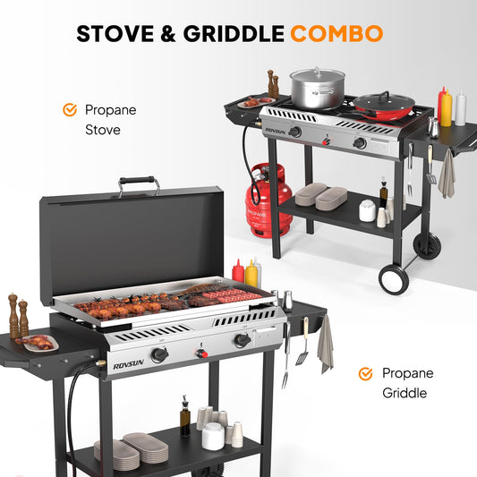 2 Burner Outdoor Propane Gas Stove with Griddle