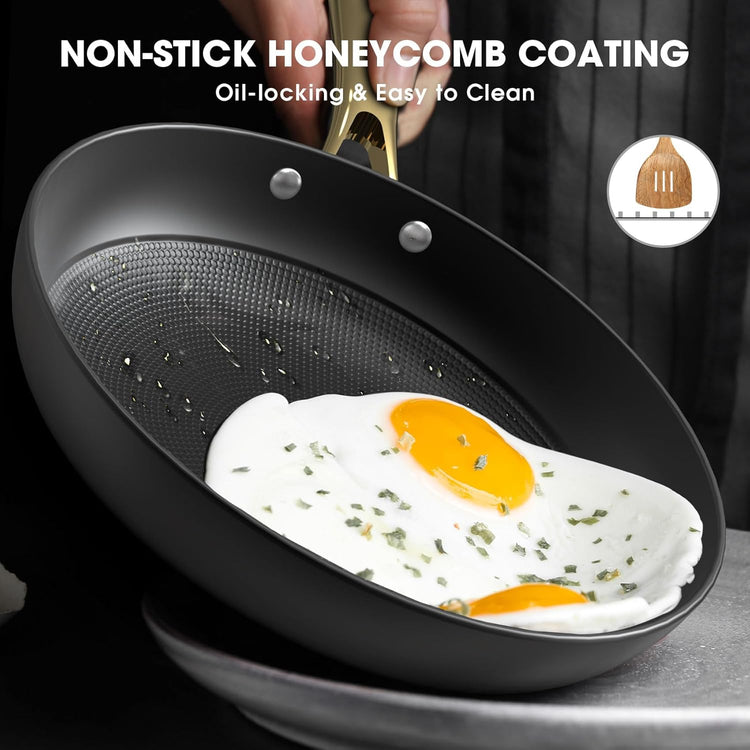 imarku Frying Pan - 8 Inch Non Stick Frying Pan, Long Lasting Cast Iron Skillet Nonstick Pans, Honeycomb Nonstick Frying Pans with Stay Cool Stainless Steel Handle, Mothers Day Gifts, Easy Clean