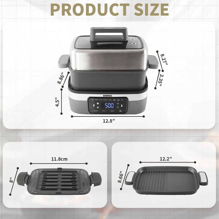 8-in-1 Digital Multifunctional Electric Skillet with Lid
