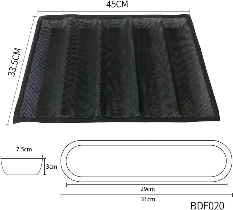 Bluedrop Hot Dog Molds Silicone Bread Forms Non Stick Bakery Trays For Roll Toasting 5 Loaves 12" Sheets