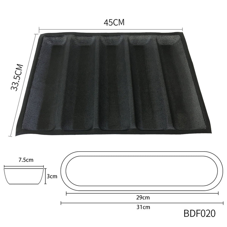 Hot Dog Molds Silicone Bread Forms Non Stick Bakery Trays For Roll Toasting 5 Loaves 12" Sheets