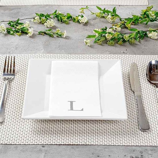 Luxenap 15.8 X 7.9 Inch Linen-Feel Guest Towels, 2000 Lettered Hand Towels - Silver Letter 'L', Sans Serif Font, White Paper Dinner Napkins, airlaid, For Restrooms And Tables - Restaurantware