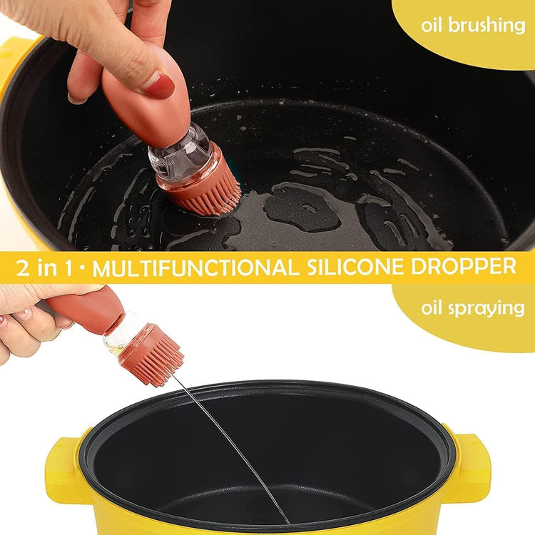 Oil Dispenser Bottle with Silicone Brush, 200ML 2 in 1 Silicone Dropper Measuring Oil Dispenser Bottle for Kitchen Cooking, Frying, Baking, BBQ Pancake, Air Fryer, Marinating - Blue