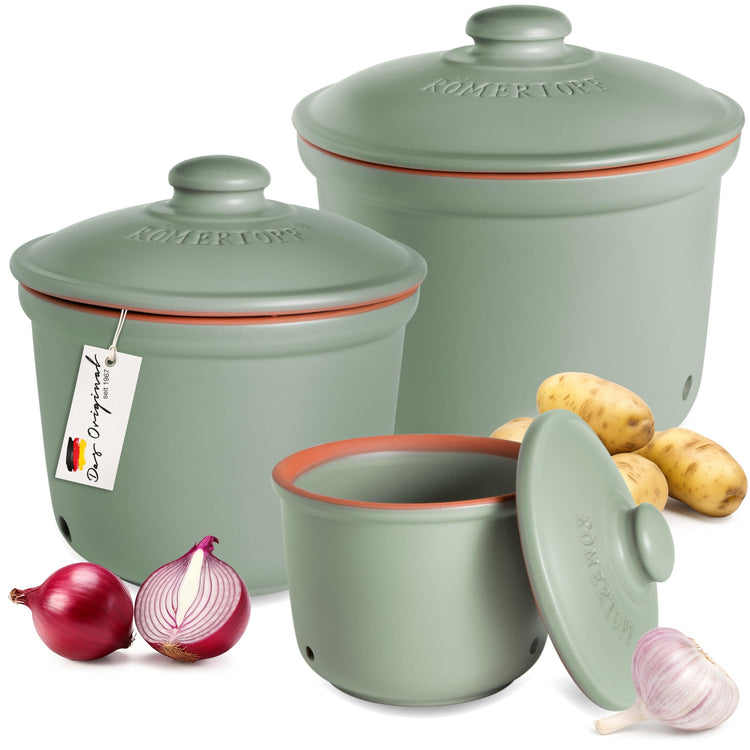 Romertopf Freshness Storage Potato Onion Garlic Clay Pot Set of 3 with Lids (3 Count)