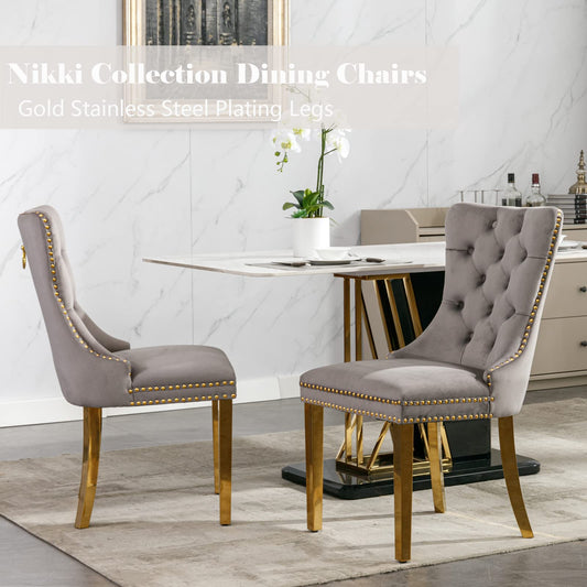 Grey Velvet Dining Chairs Set of 2 (2 Count)