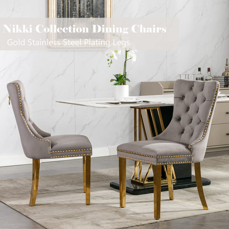 Grey Velvet Dining Chairs Set of 2 (2 Count)