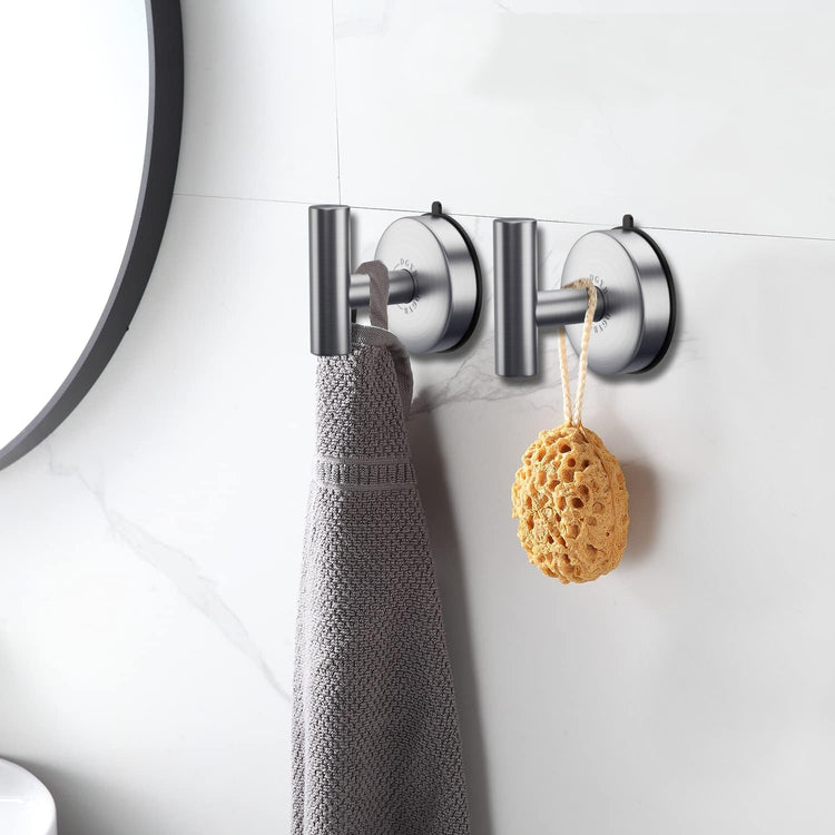 Large Suction Cup Hooks Brushed Nickel Stainless Steel Suction Shower Hooks for Loofah Set of 2 Towel Hook 11 Lb No Drill Hook for Bathroom (2 Count)