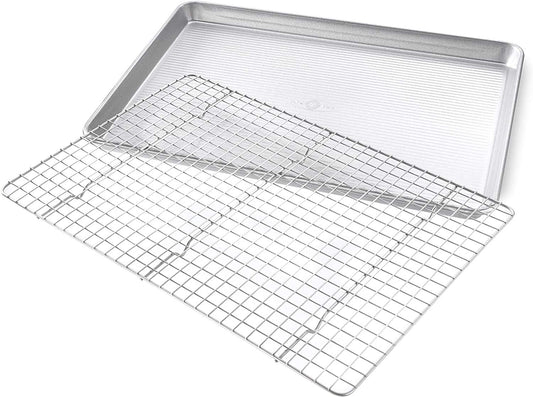 1607CR Bakeware Extra Large Sheet Baking Pan and Bakeable Nonstick Cooling Rack Set