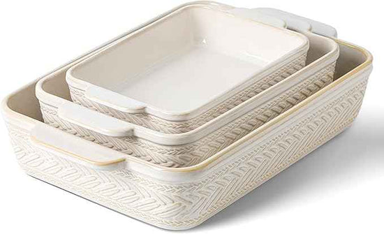 Casserole Dishes for Oven, Ceramic Baking Dishes Set of 3, Rectangular Lasagna Pans Casserole Dish Set for Baking, Cooking, Kitchen, Cake Dinner, Banquet (15.4''/12.3''/9.8'')