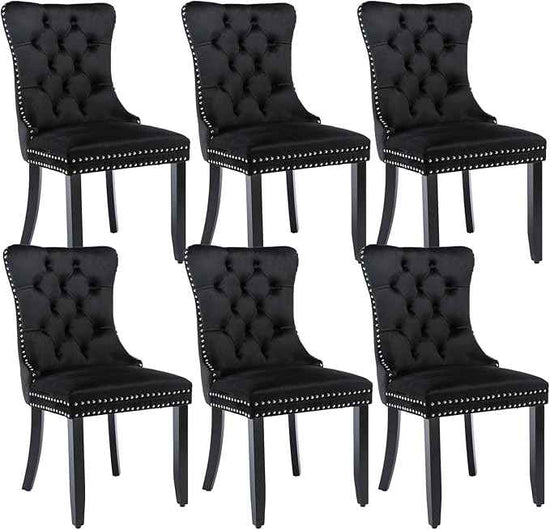 Black Dining Chairs Set of 6, Upholstered Velvet Dining Room Chairs with Back Ring Pull Trim and Solid Wood Legs,Modern Dining Chairs Perfect for Dining Room,Living Room,Kitchen(Black)