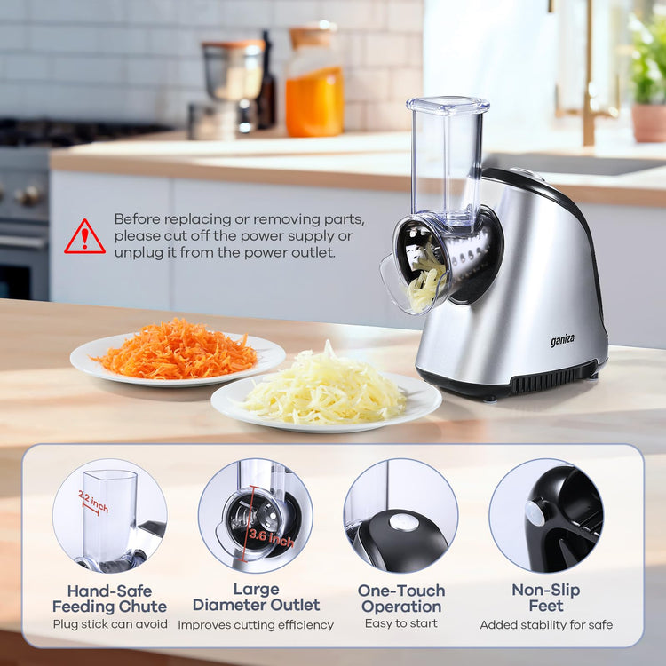 5-in-1 Electric Cheese Grater for Kitchen, Max 250W Cheese Shredder, 5 Changeable Blades Salad Shooter, Slicer Electric for Cheese/Veggies/Salad with an Extra Zester grater