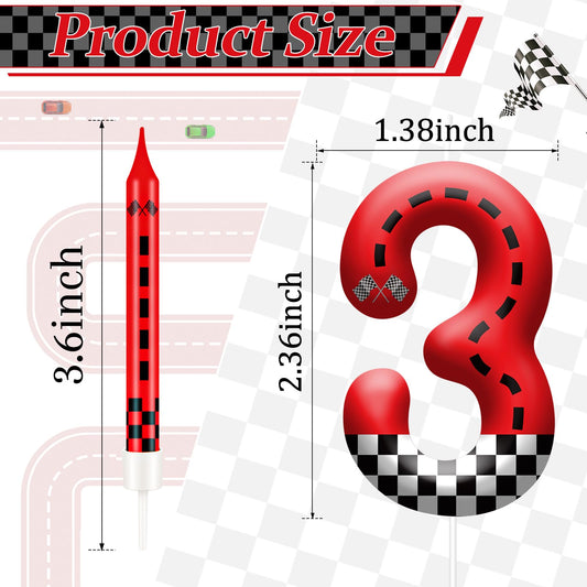 13PCS Racing Car Theme Birthday Candle Set with Checkered Flag Design (13 Count)