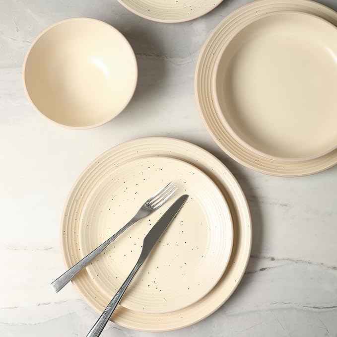 Stone Lain Lauren Modern Stoneware 16-piece Round Dinnerware Set, Plates and Bowls Set, Dish set for 4, Beige