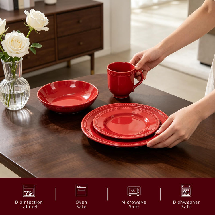HomeVSS 16 Piece Pearl Dots Stoneware Dinnerware Set