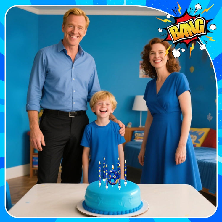 13PCS Birthday Cake Candles Set - Blue and Golden Ring Number Candles with Vibrant Designs for Boys & Girls, Theme Birthday Party Decorations, Cake Toppers for Theme Parties(Number 8)