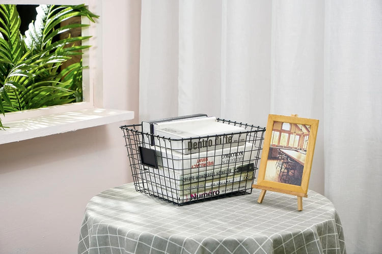 4 Pack【Extra-Large 2+2】 Wire Handmade Storage Basket for Organizing Household Goods,Pantry Organization,Bathroom countertop,Laundry,Wardrobe Storage Basket,Black