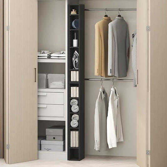 Furinno Fulda 10-Tier Closet Organizers and Storage, Open Shelf, Storage Organizer, 6-Inch Width, for Closet, Bedroom, Blackwood