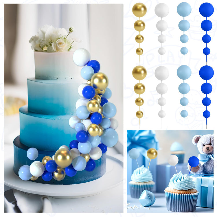 48 Pcs Balls Cake Topper Decorations Balloon Cupcake Toppers Foam Cake Topper Balls Cake Balls Decorations for Birthday Party Wedding Cake Decorating (48 Count)