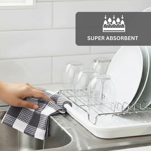 100% Cotton Waffle Weave Check Plaid Kitchen Towels