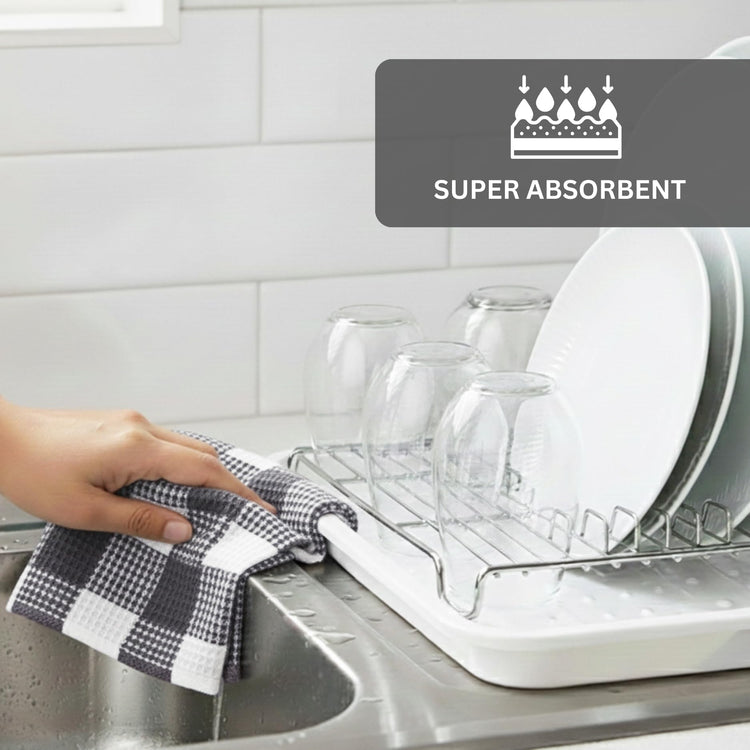 100% Cotton Waffle Weave Check Plaid Kitchen Towels