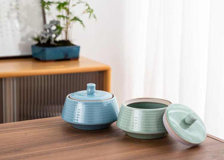 Small Kitchen Ceramic Canister Storage Jar with Lid Blue