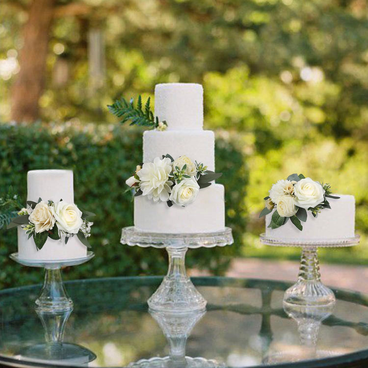 3Pcs Pre made Cake Flowers Toppers White Green Cake Decorations Wedding Cake Decorating Flowers Decor Birthday Baptism Party Cake Topper (3 Count)