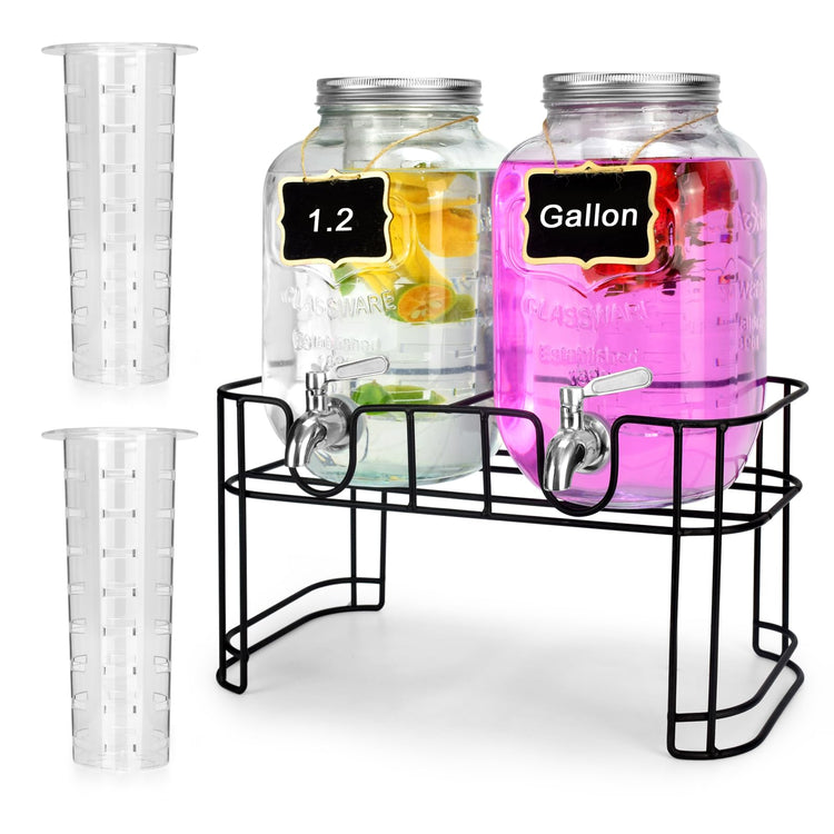 Glass Drink Dispensers For Parties.1.2 Gallon Beverage Dispensers With Stand And Stainless Steel Spigot.Party Drink Dispenser For Punch (2 Count)
