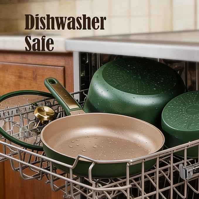 CAROTE Pots and Pans Set Non stick, Cookware Set, 16pcs NonStick Kitchen Set Induction Cookware Non-Toxic & PFOA&PFOS-Free, Dishwasher, Green
