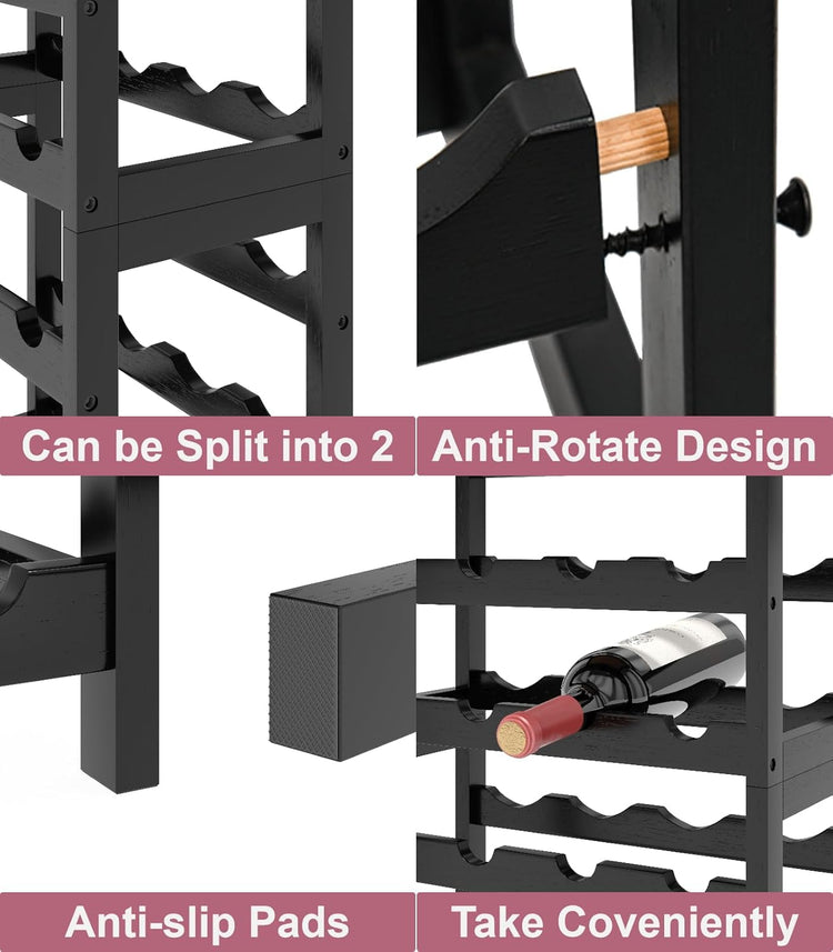 6 Tier Wine Rack Freestanding Floor, 24 Bottles Wine Storage Shelves with Table Top, Stackable Wine Display Rack for Kitchen, Bar, Dining Room, Natural Bamboo Finish
