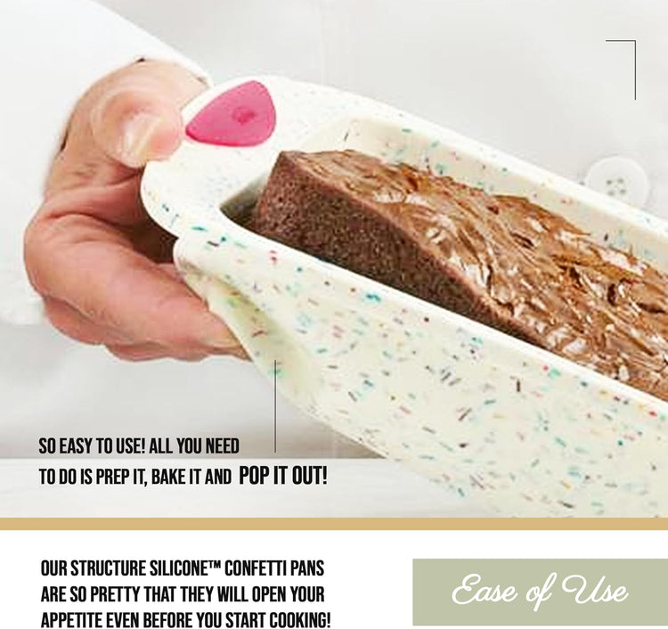 Trudeau 8x8in Confetti Silicone Cake Pan – Reinforced Hybrid of Flexible Silicone and Hard Lining for Shape Stability – Nonstick, BPA Free, Oven Safe to 428°F, and Dishwasher Safe