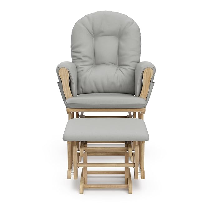 Storkcraft Premium Hoop Glider & Ottoman (Natural/Light Gray) — GREENGUARD Gold Certified Nursery Glider, Solid Wood Craftsmanship, Smooth-Gliding Nursery Chair and Ottoman, Award-Winning