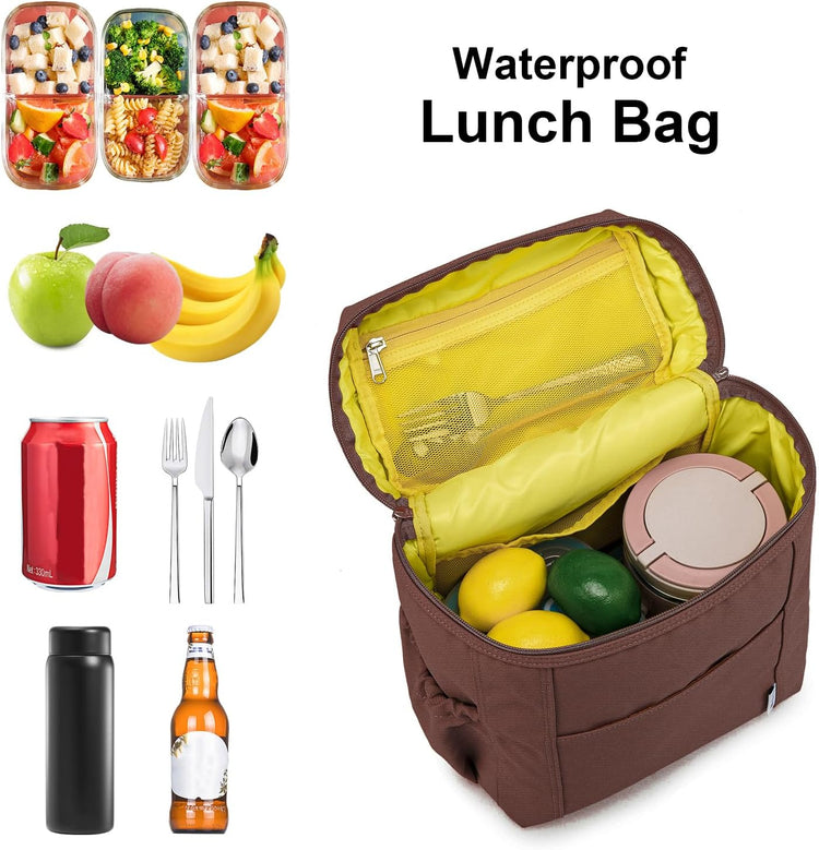 NOL Natural Organic Lifestyle Insulated Lunch Bags for Women Cooler Bag Lightweight Nylon Waterproof Lunch Box For Work (Coffee, Large)