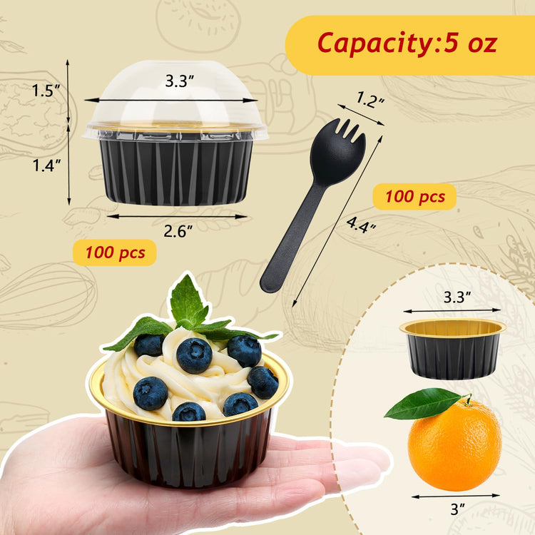 5oz Cupcake Pans with Dome Lids 100 Pack (5 Fl Oz)