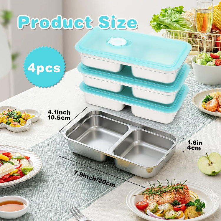 4 Pack Stainless Steel Snack Containers with Lids (4 Count)