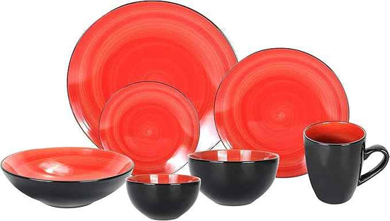Stoneware Sonoma Dinnerware Set, Black + Speckled Spin Wash (56pc Set, Mix Blue, Green, Red, Yellow)