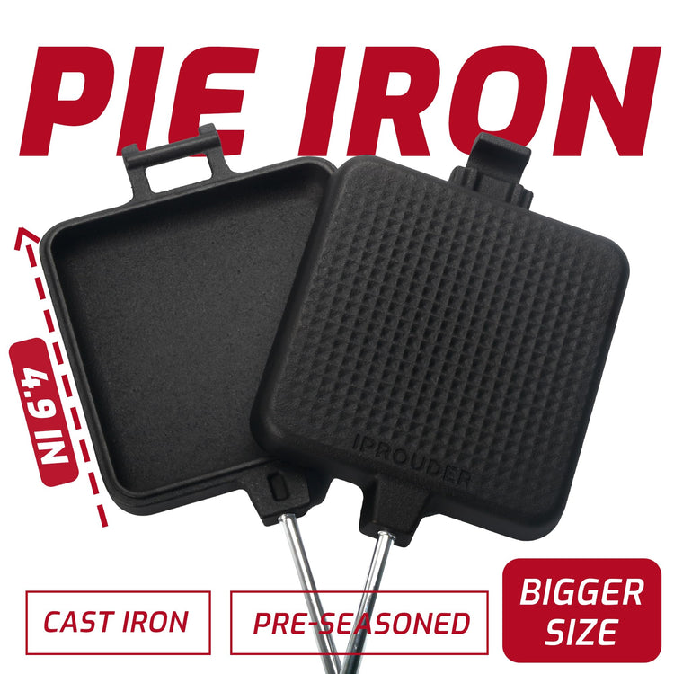Campfire Pie Iron 4.9" Large Cast Iron Sandwich Maker for Camping 2 Pcs with Storage Bag (2 Count)