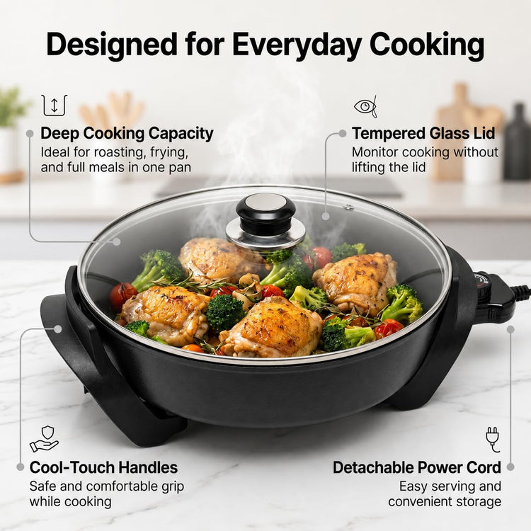 Round Electric Skillet with Lid