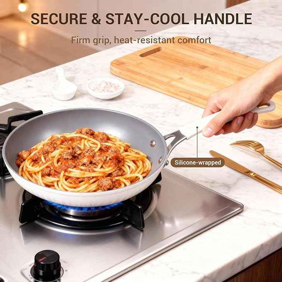 Ammeloo 15-Piece Ribbed Ceramic Cookware Set, Pots and Pans Set Non Stick, Induction Ready, Healthy Non Toxic Kitchen Cooking Set PFAS/PFOA/PTFE-Free, Silicone-wrapped Stay-Cool Handle