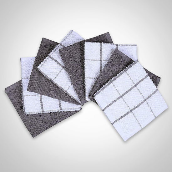 AMOUR INFINI Cotton Kitchen Dish Cloths Set of 8 – Highly Absorbent, Super Soft Premium Terry Cleaning Cloth (12"x12" Inch) Premium Dishcloths for Washing Dishes (Light Gray) - Nestoria