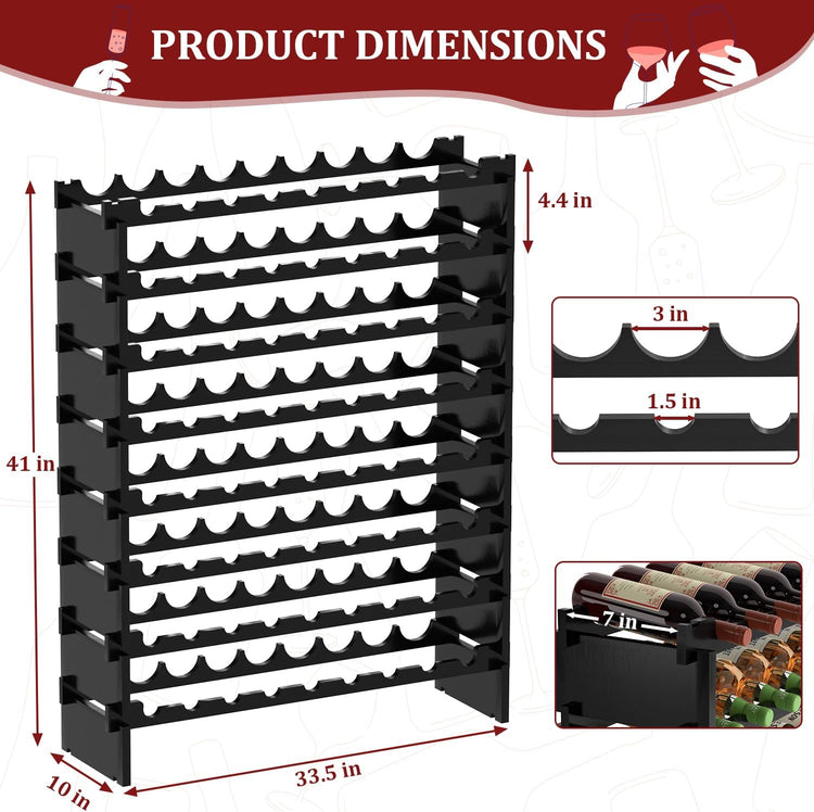Domax Wine Rack Freestanding Floor - 8 Tiers Wine Bottle Holder 72 Bottle Stackable Bamboo Wooden Storage Racks Shelves for Kitchen, Bar, Pantry and Cellar (Black)