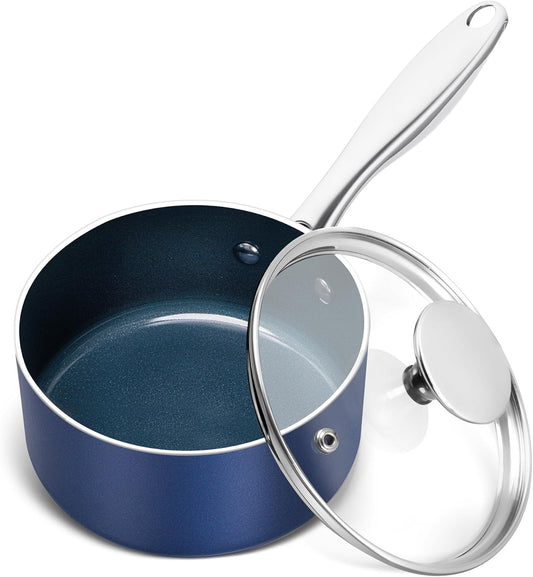 MICHELANGELO 1 Quart Saucepan with Lid, Nonstick Ceramic Sauce Pan with Stainless Steel Handle, 1 Qt Saucepan with Lid Oven Safe, Blue - Nestoria