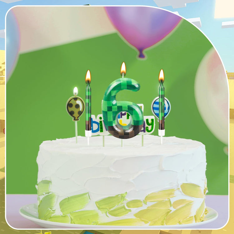 13 Pcs Dynamite Candles 12 TNT Themed Birthday Cake Candles and Number 6 Candle Cake Topper for Pixel Theme Birthday Party Anniversary Party Dynamite Theme Party Video Game Party Supplies (13 Count)